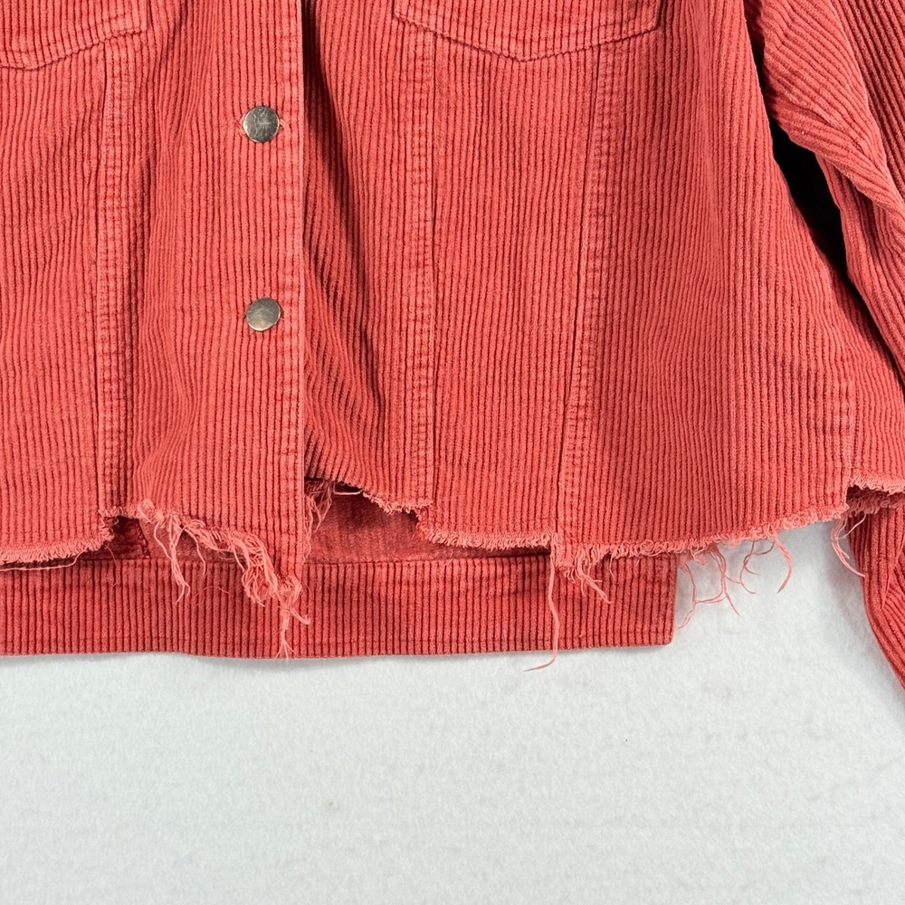 POL Corduroy Jacket Women Medium Rust Orange Raw Hem Boho Shabby Chic - Picture 4 of 9